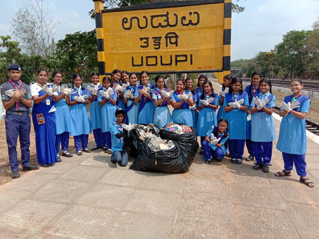  Swachh Bharat Cleanliness Drive Service Project by Scouts and Guides at Indrali railway station ,Udupi,  Karnataka ,India.