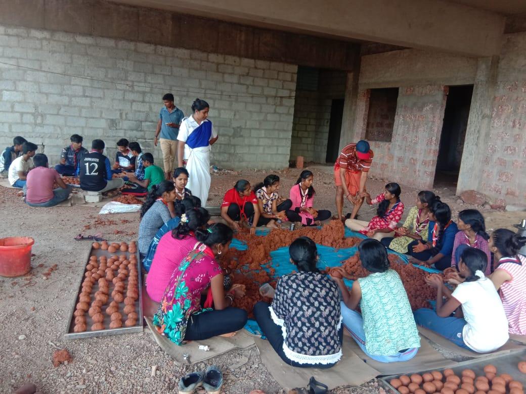 Seed Ball Making Service camp by The Bharat Scouts And Guides Dist. Association Udupi, Karnataka, India.
