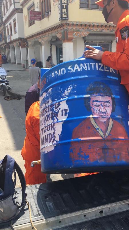 Desuup (Volunteers) executes sanitizer distribution drive in Wangdue District to combat COVID 19