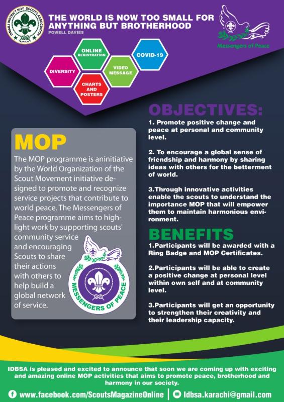 Messenger of Peace (MoP) activities to  to promote peace, harmony and brotherhood among our scouts as well as within our society