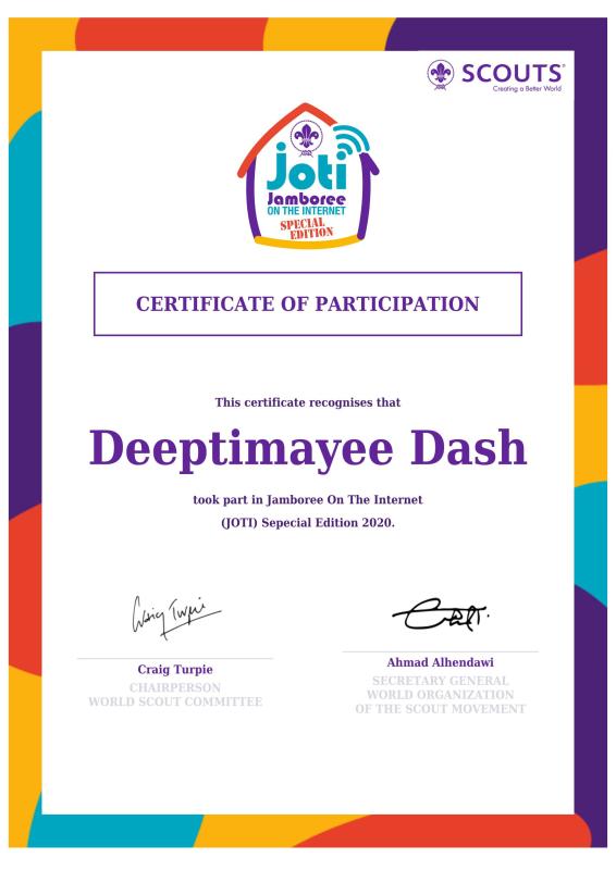 special JOTI 2020(certificate)( project -sankalp) 
