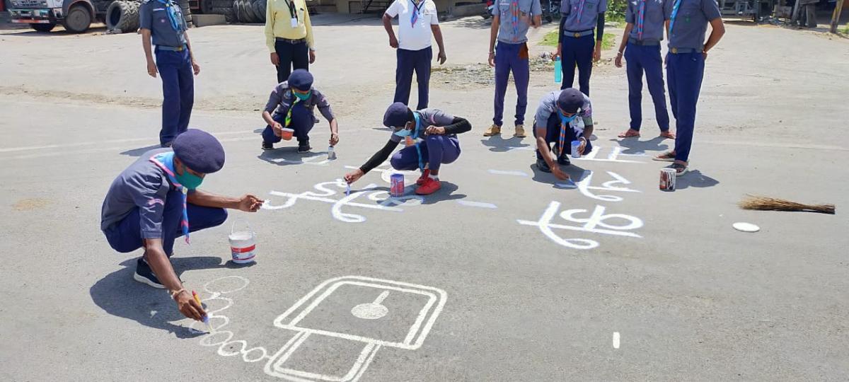 (D) कोविड-19 में पेंटिंग से जागरूकता पर संदेश 