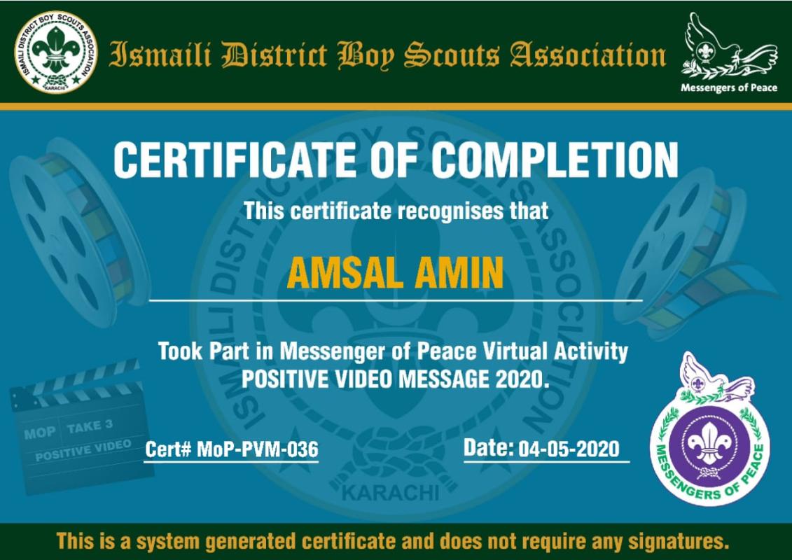 30 second postive message certificate 
