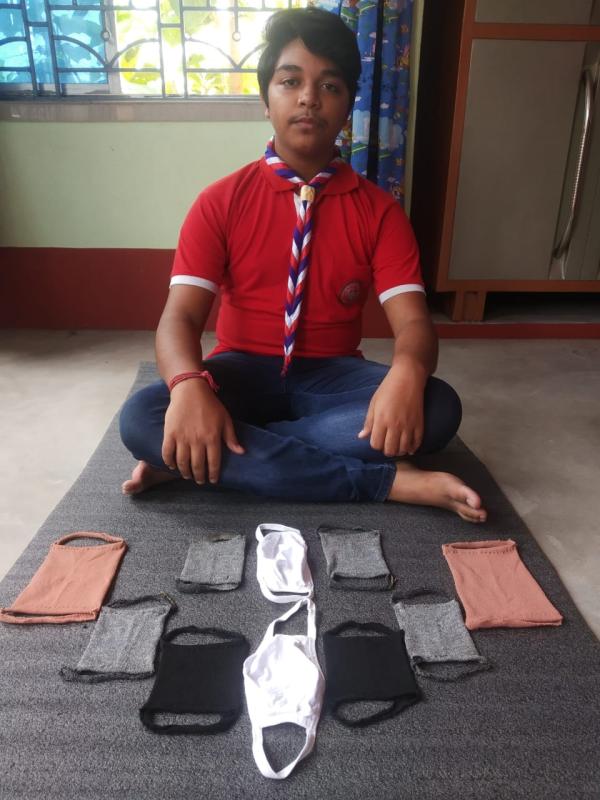 Arush Biswas has Completed the Mask Bank Project by making more than 10 masks.