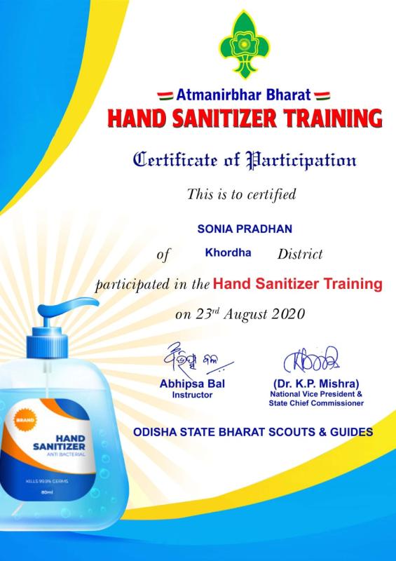 Hand Sanitizer Training  By Odisha State 
