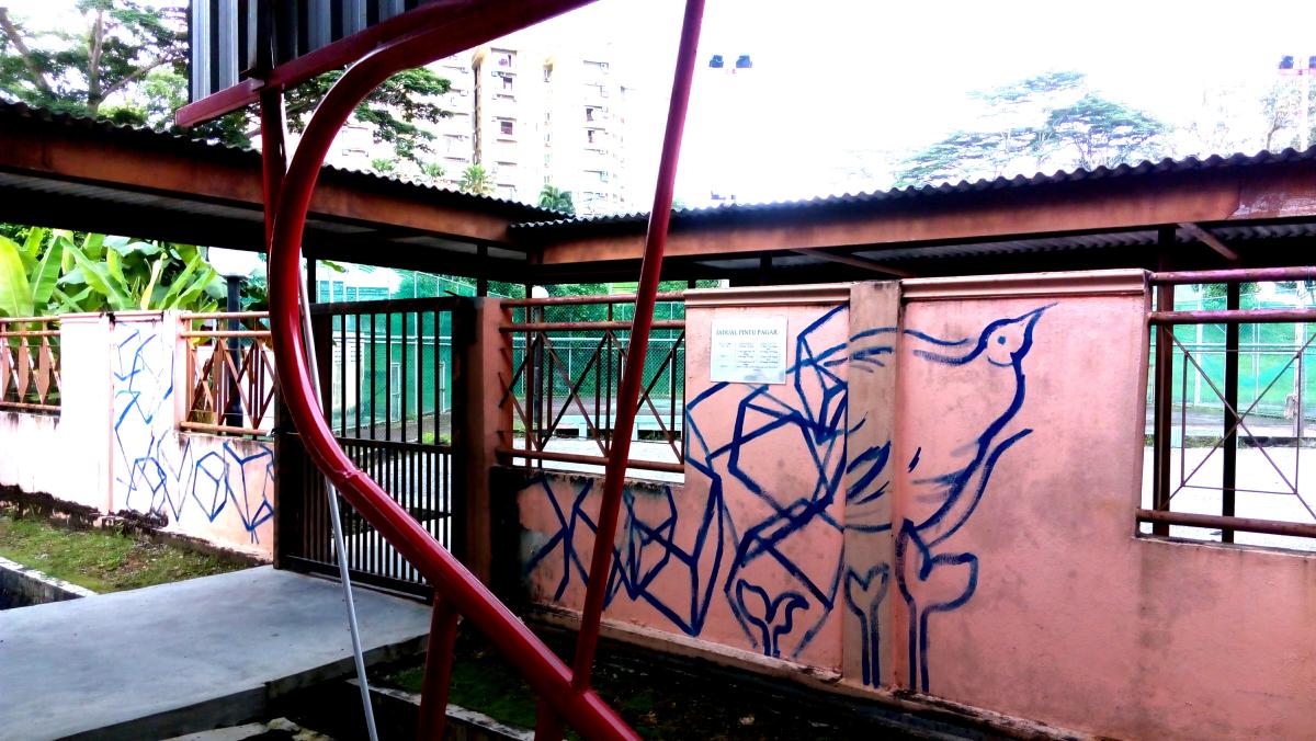 Pembikinan mural abstrak aktiviti melukis MoP.
