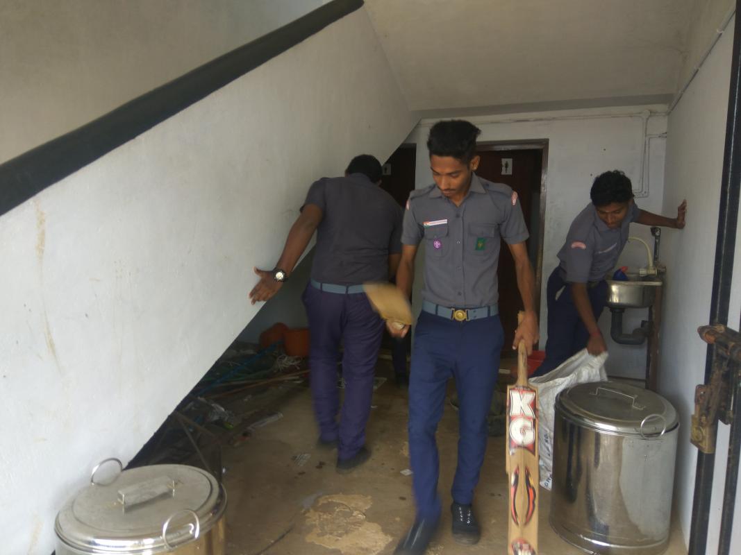 Flood rescue camp cleaning