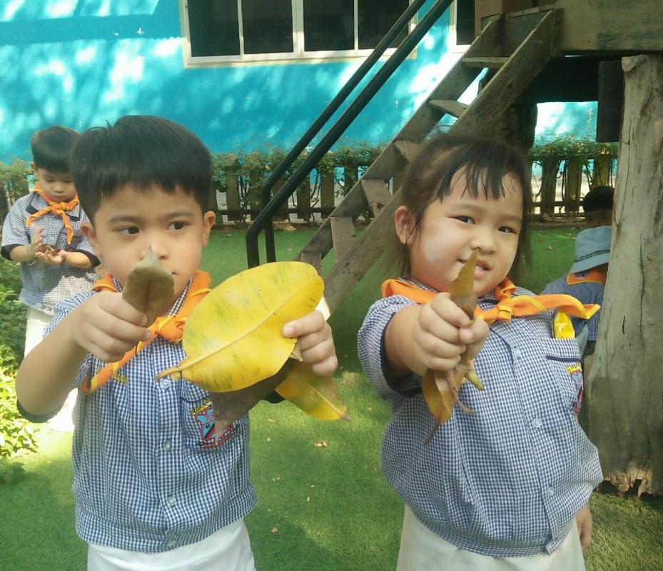ทำความสะอาดเก็บใบไม้ในสนามเด็กเล่น