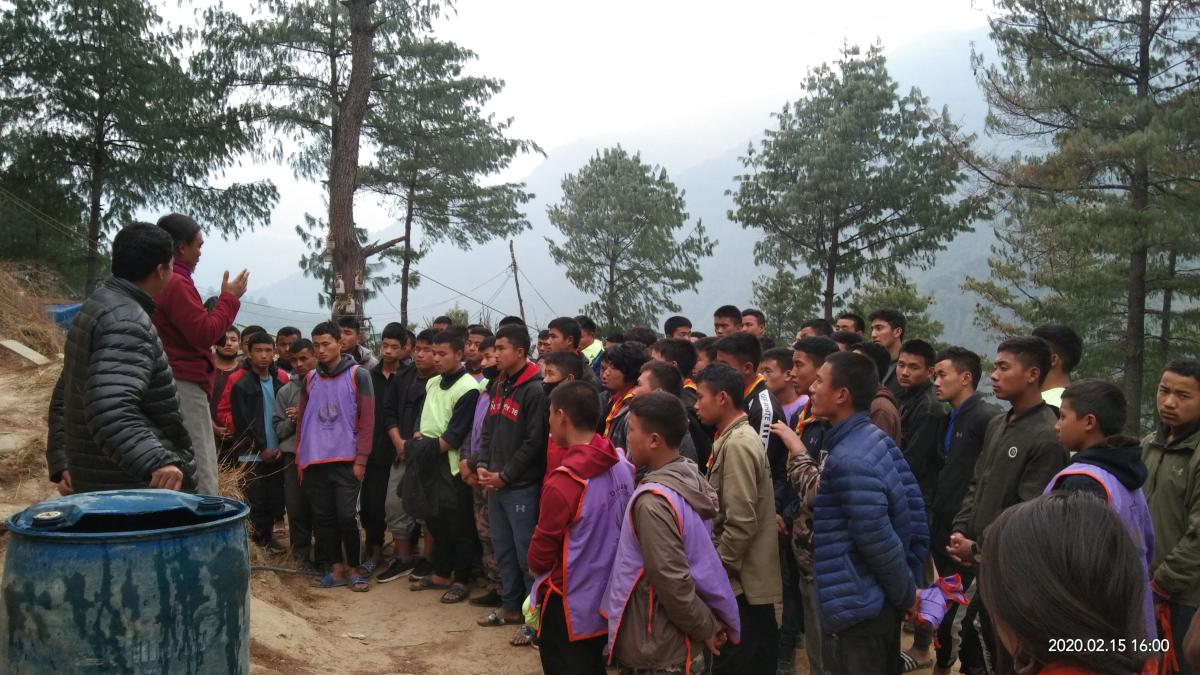 Filling up of soils and sends at Throema Lhakhang