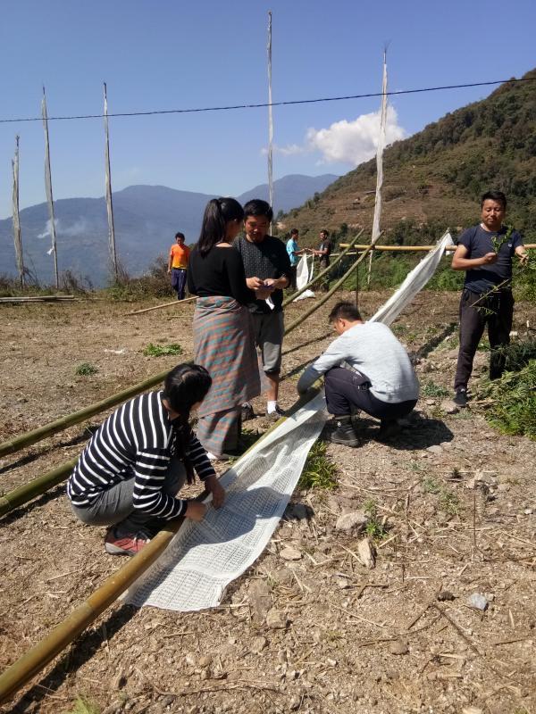 Hoisting of prayer flags 