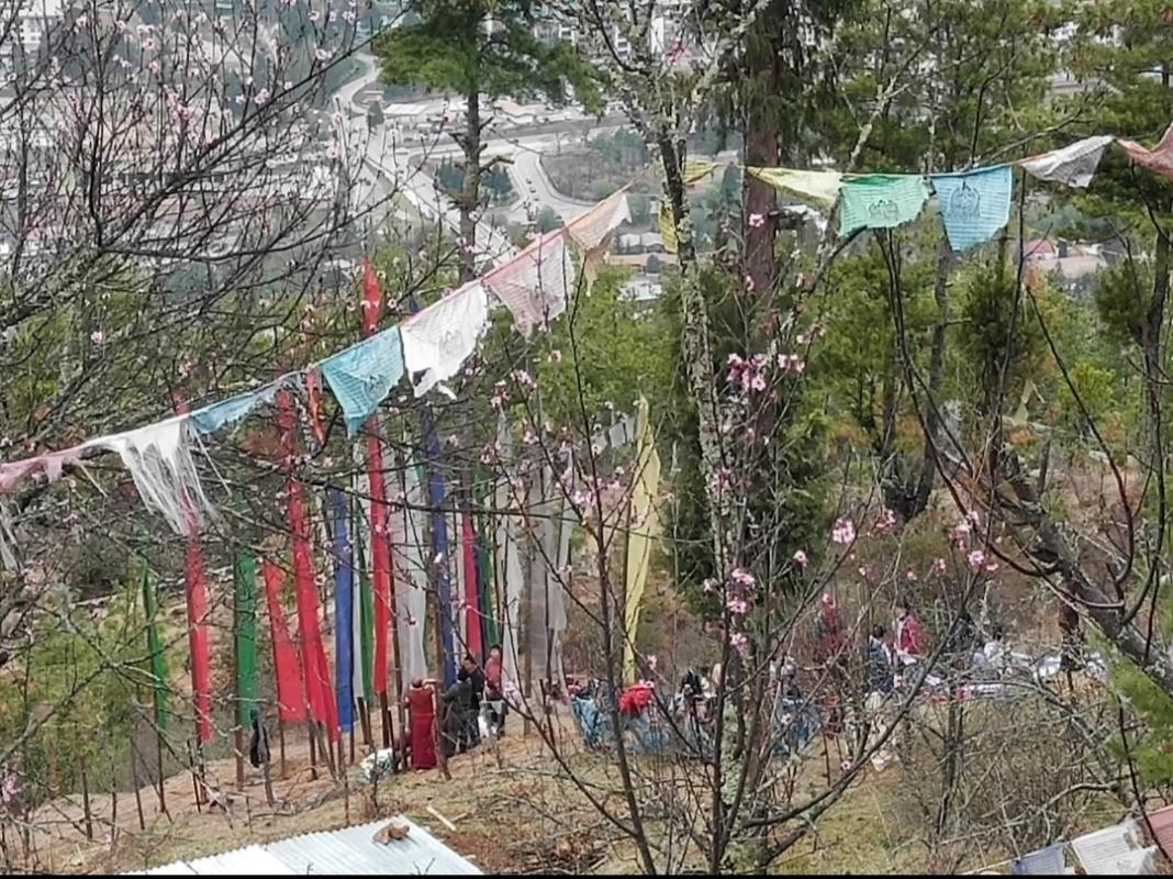 Volunteer for eracting prayer flags