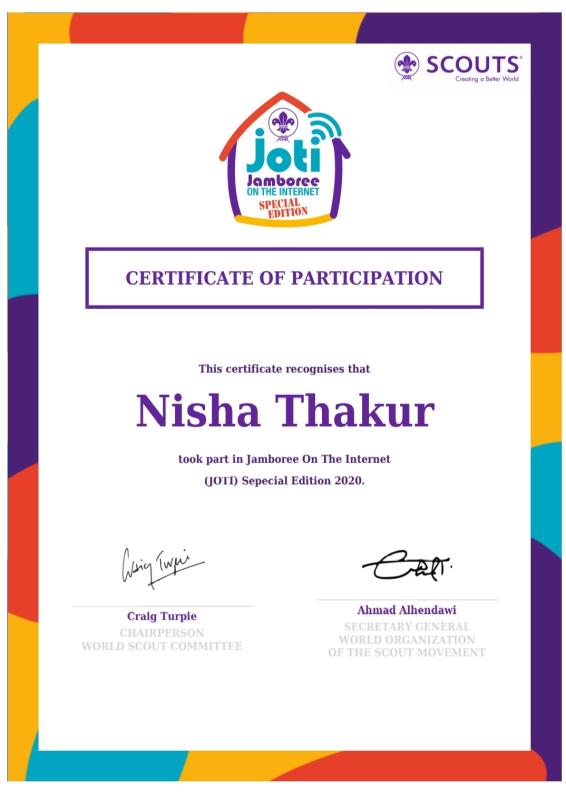 Certificate Jamboree On The Internet (Joti) Special Edition 2020