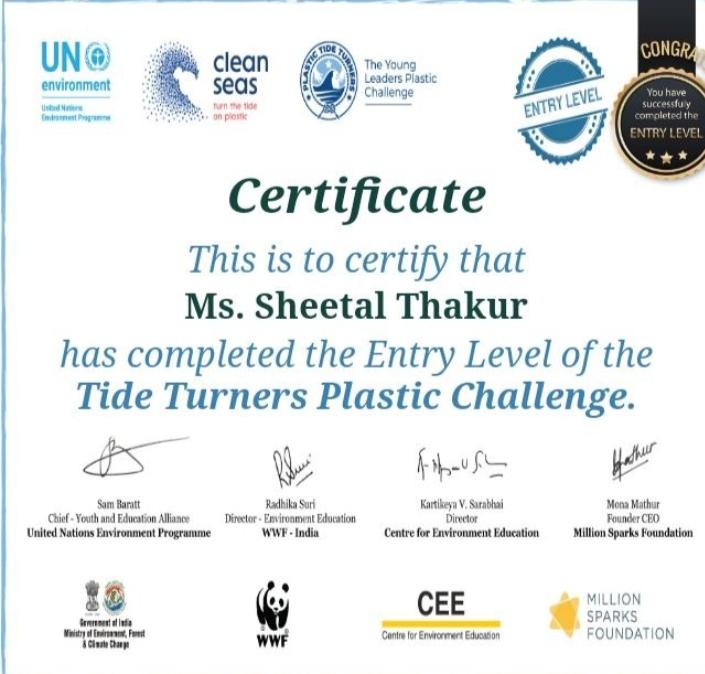 Project sankalp (B) environment & sustainability (2) challenge-#plastic tide Turner's challenge.
