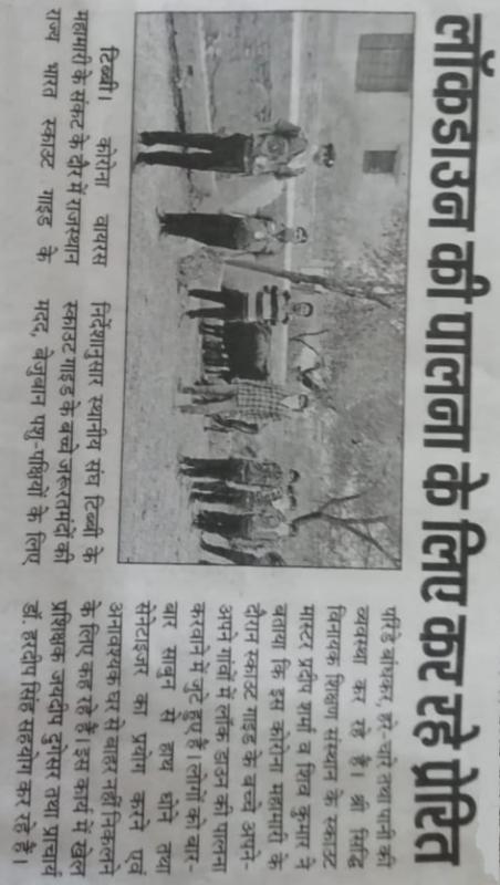   लॉकडाउन में टीबी स्काउट ग्रुप ने खिलाया पशुओ को चारा,परिंडे बाँध कर की पक्षियों के लिए पानी की व्यवस्था