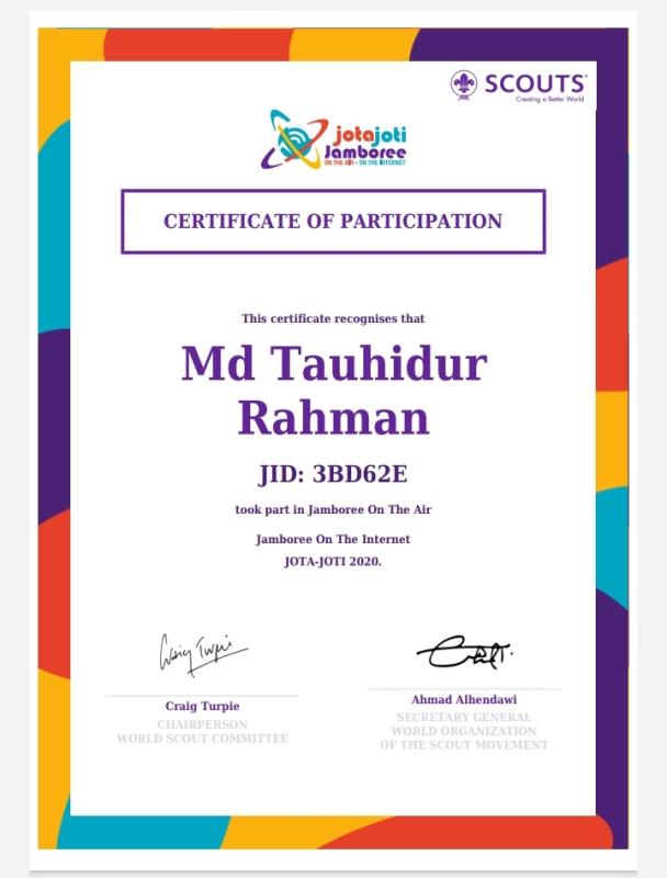 Certificate of participation JOTA-JOTI 2020
