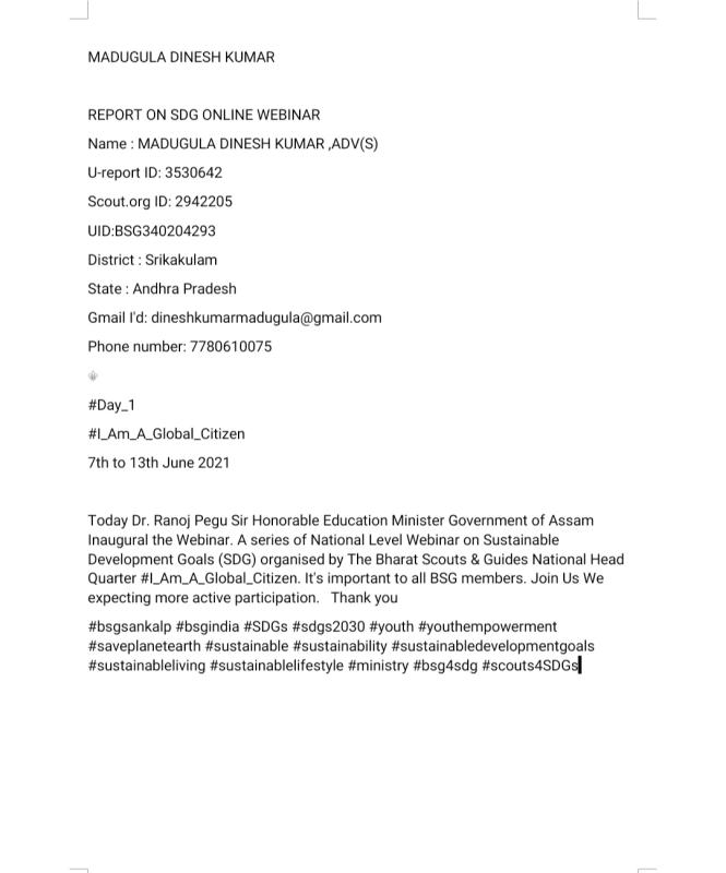 I am global citizen day 1 report link MADUGULA DINESH KUMAR
