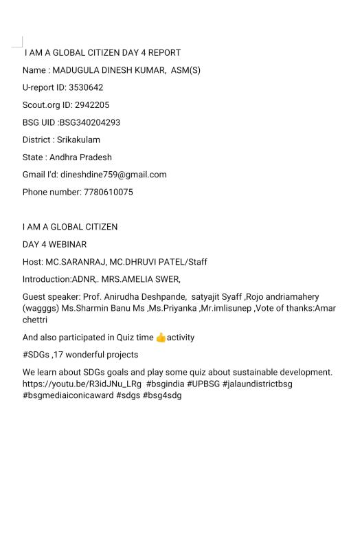 I am global citizen day 4 report