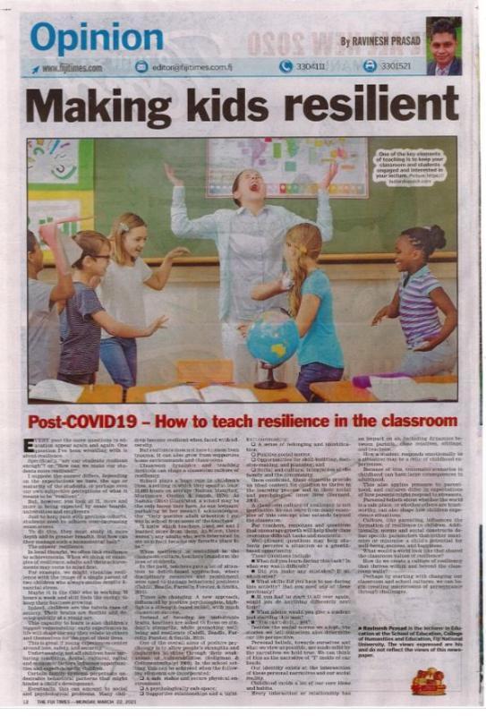 Wrote Article on Making Kids Resilient 