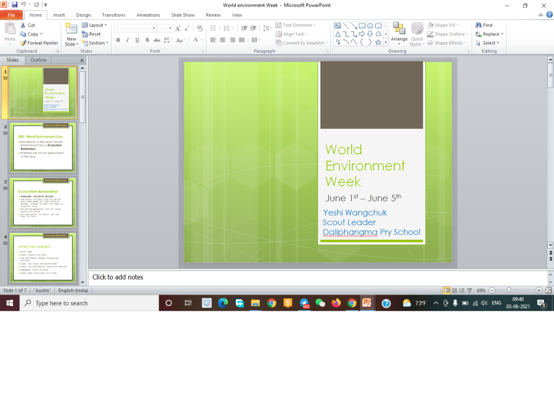 World Environment Day: Virtual Advocacy WED and WED Theme 2021