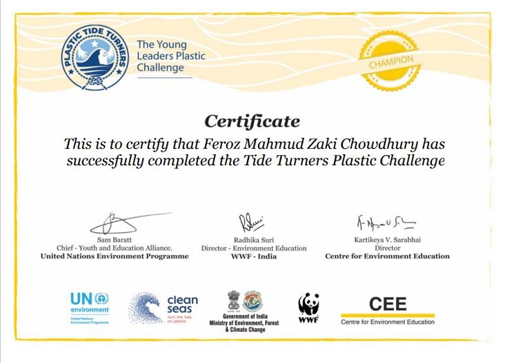 United Nation Environment Programme Champion Certificate