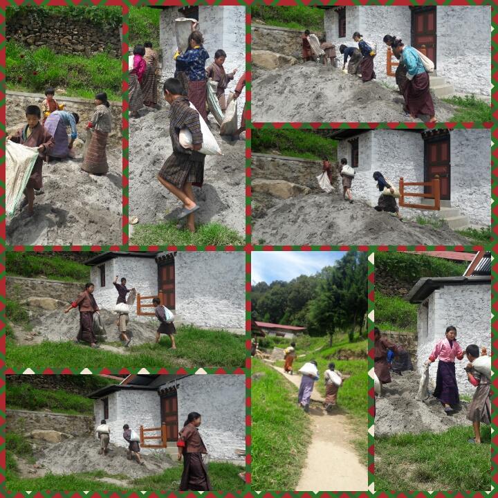 carrying sand to ECCD centre  for footpath.