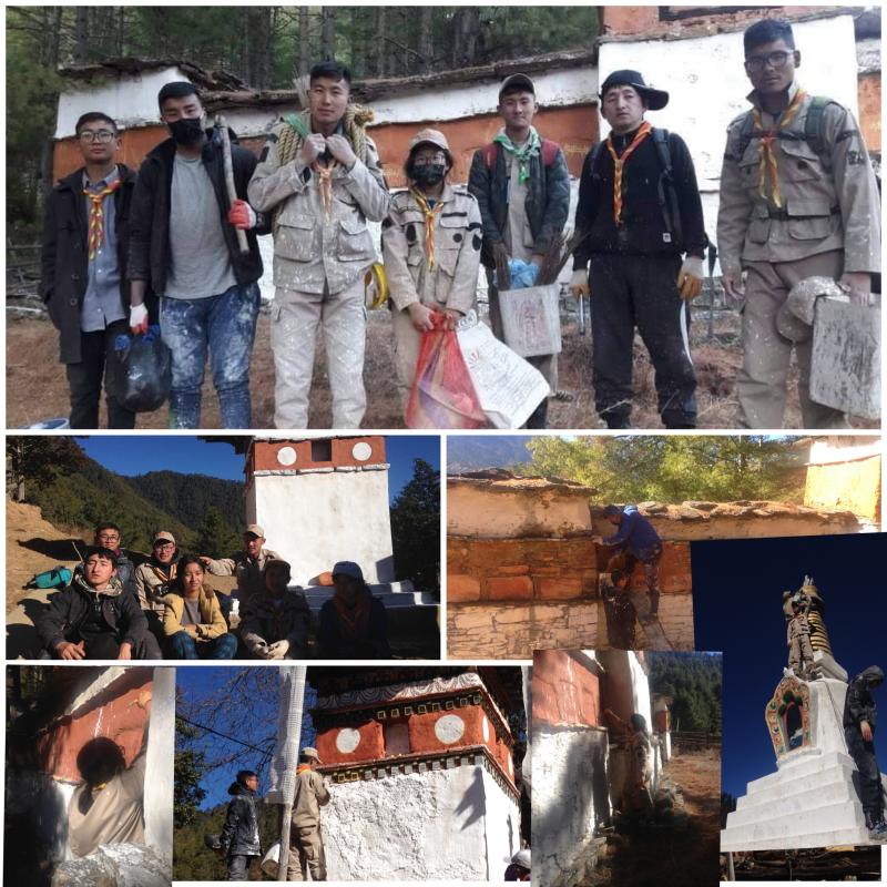 White washing of stupas at Haa District