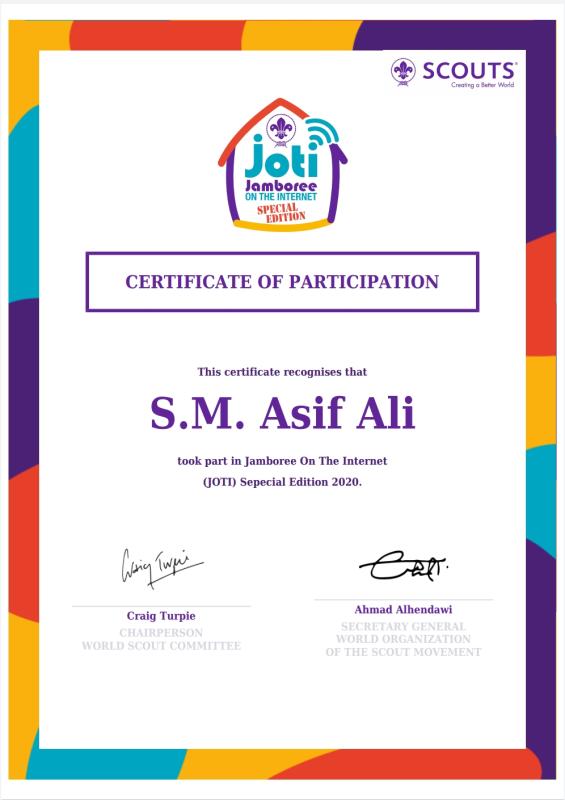 Joti Certificate (joti) Sepecial Edition 2020