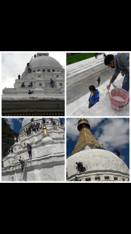Whitewashing Chorten Kora