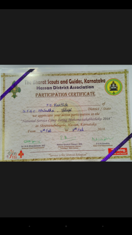 " NATIONAL SERVICE CAMP DURING MAHAMASTAKABHISHEKA 2018 "