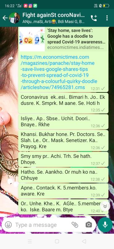 Reached 5 people (Friends/Relative)informed them about Coronavirus  out break.