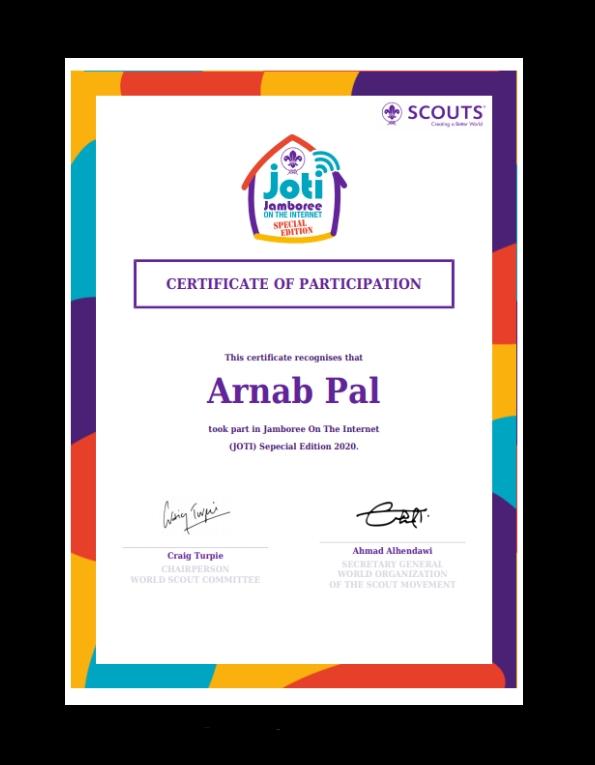 JOTA JOTI CERTIFICATE