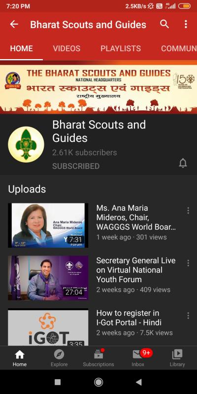 SANKALP PROJECT > (D) Digital Scouting Guiding > challenge (4):- # Youtube channel of BSG India