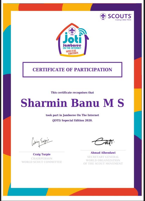 "JOTI SPECIAL EDITION  2020" :[(D) DIGITAL SCOUTING AND GUIDING] : Project Sankalp : Challenge (1): Bharat Scouts and Guides District Association Udupi. Karnataka State, India.