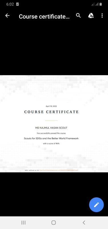 Course certificate 