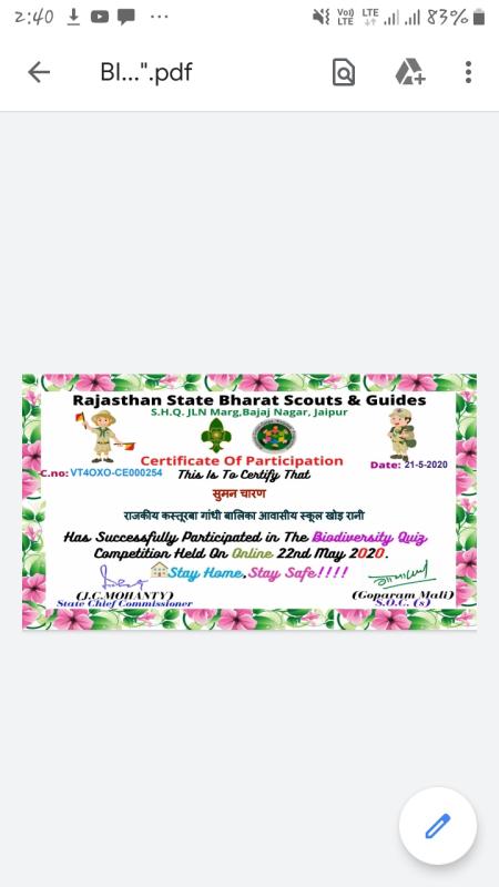 BIODIVERSITY QUIZ BY RAJ.STATE BHARAT SCOUT GUIDE  JAIPUR
