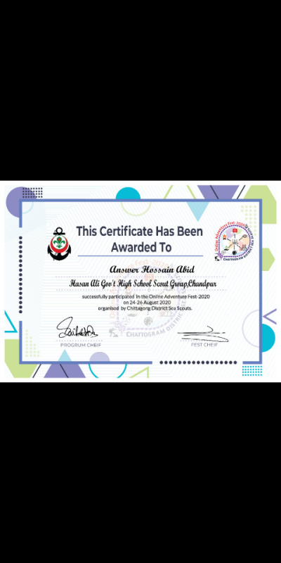 Participation In Online Adventure Fest-2019 Organised by Chittagong District Sea Scouts.