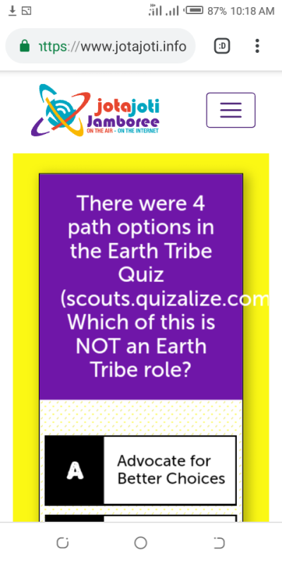 Partcipating in Earth Tribe Quiz Contest in JOTAJOTI-2020.