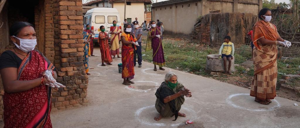 Hand wash demonstration, soaps & sanitizers distribution at Kharla village