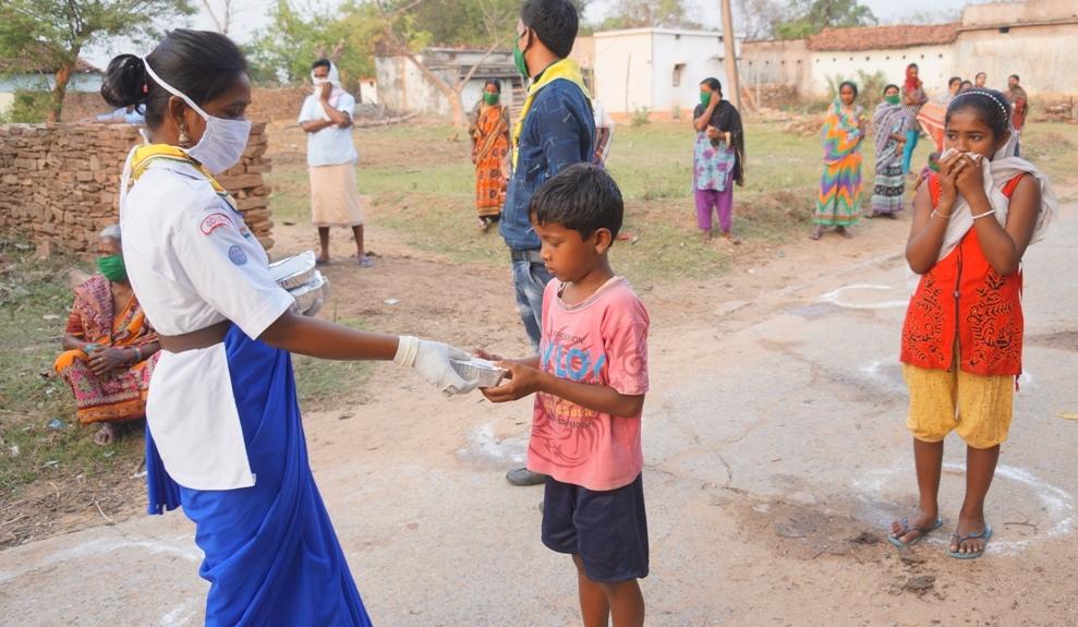 Food distribution at Panderpali village of Bargaon Block, Sundargarh