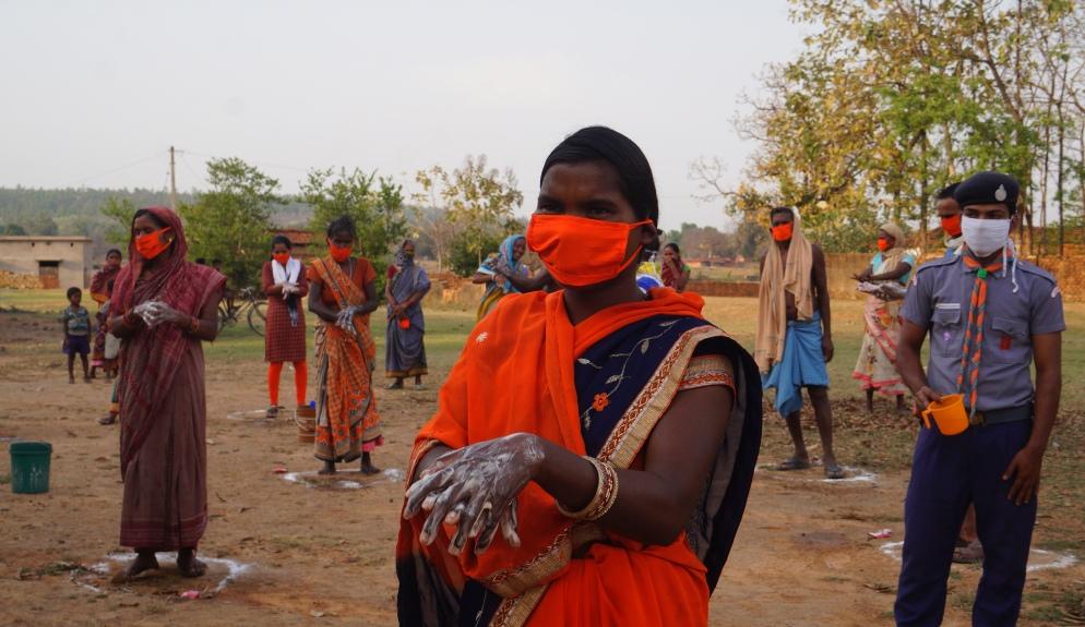 Hand wash demonstration and soaps, sanitizers distribution at Petfod village of Bargaon Block