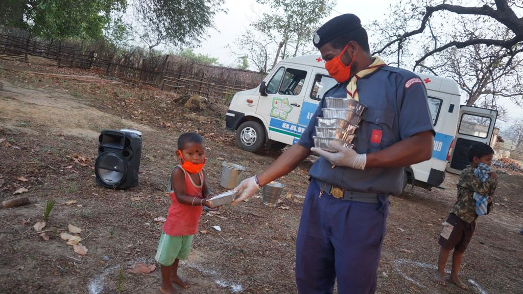 Distributed cooked food packets at Aludega village of Bargaon Block