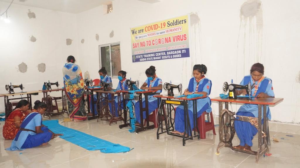 3rd Phase Mask Preparation by Bargaon ITI Unit of Odisha State Bharat Scouts & Guides
