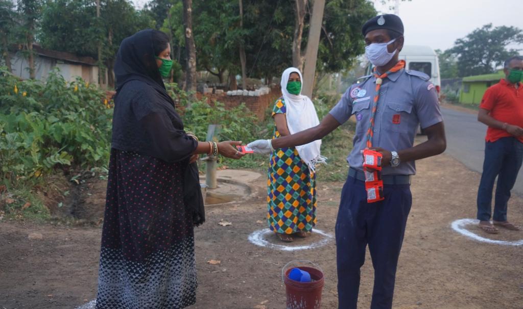 Hand wash demonstration and soaps, sanitizers distribution at Gourpada of Bargaon village