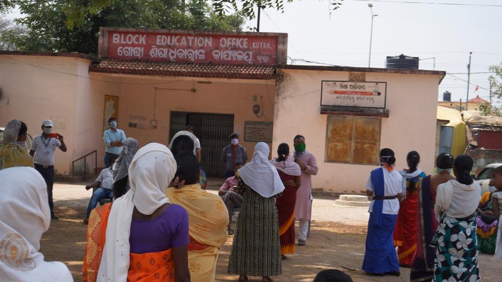 Awareness campaign and mask distribution at Block Education Office Ground of Kutra Block