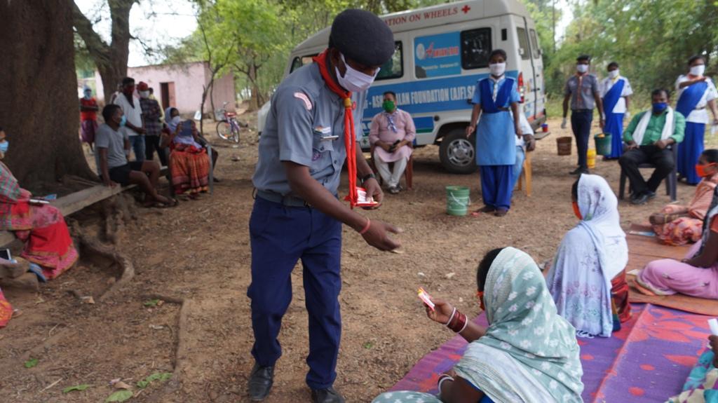 Hand wash demonstration and soaps, sanitizers distribution at Gountiapada of Telighana village, Block- Kutra