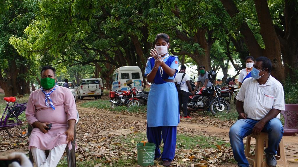 Hand wash demonstration and soaps, sanitizers distribution at Mangapada of Telighana village, Block- Kutra