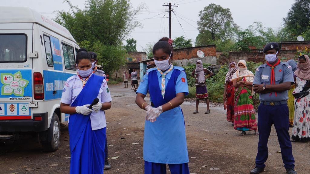 Hand wash demonstration and soaps, sanitizers distribution at Garvana village of Rajgangpur Block