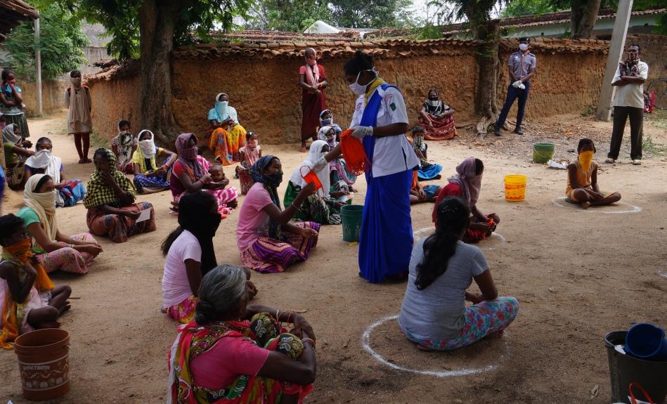 Awareness campaign and mask, leaflets distribution at Mandanabahal village of Subdega Block