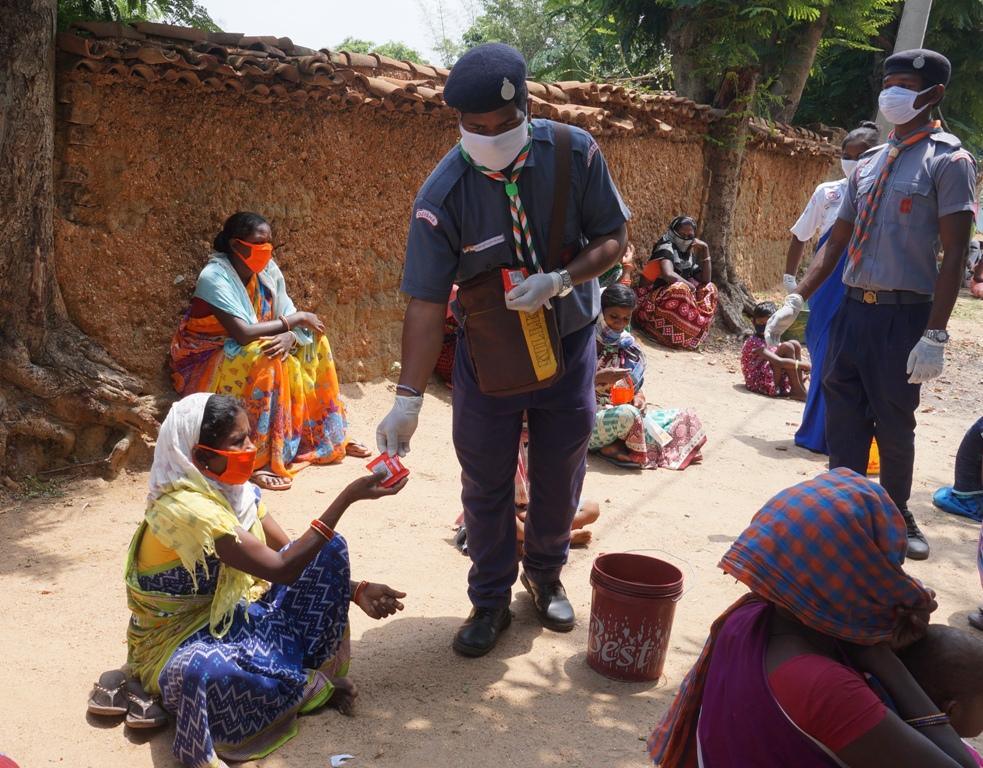 Hand wash demonstration and soaps, sanitizers distribution at Mandanabahal village of Subdega Block