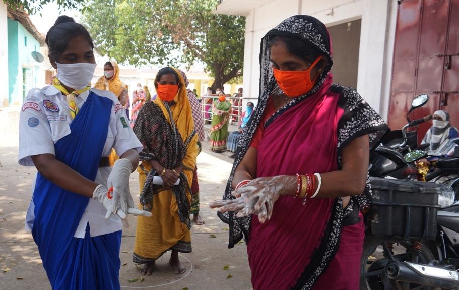 Hand wash demonstration and soaps, sanitizers distribution at Karamdihi Basti of Subdega Block